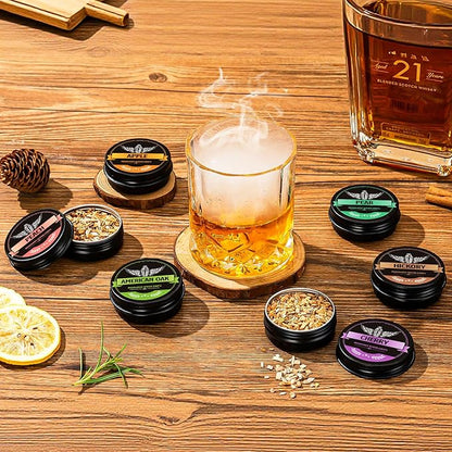 INSISART Whiskey Smoker Wood Chips, 6 Flavors Apple Cherry Oak Pear Peach Hickory, Natural Chips for Cocktails, Old Fashioned, Bourbon, Drinks, Food,Bar Accessory Gift for Men