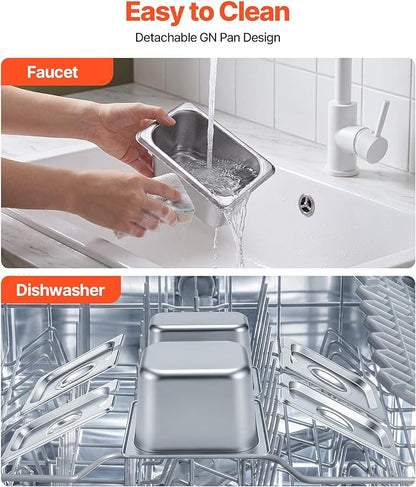 VEVOR Countertop Food Serving Display Container, Stainless Steel Food Salad Server Tray, Buffet Condiment Dispenser, Ice Cooled Rack with Separate Lid, for Restaurant Hotel Kitchen (2x1/6+3x1/9 Pan)