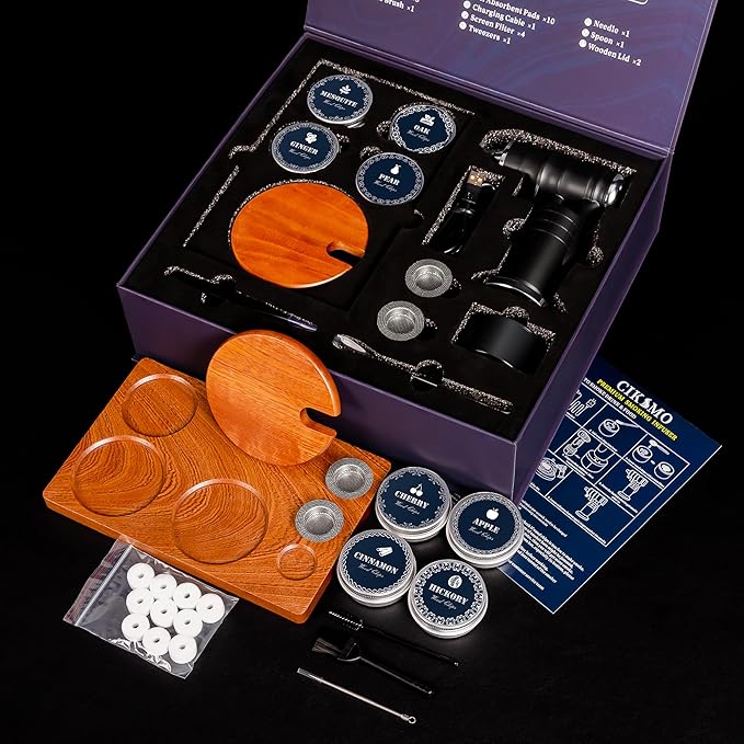 Electric Cocktail Smoker Kit - Rechargeable Whiskey Smoker Kit with Smoking Gun,Smoked Old Fashion Cocktail Bourbon Infusing Kit,8 Wood Chips,Birthday Unique Gifts for Men Husband,Bar Tool Set, Black