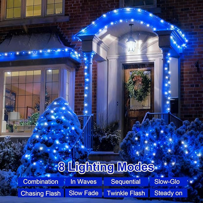 QITONG 2 Pack Blue and White Solar Christmas Lights, Each 66ft 200 LED Solar String Lights Outdoor Waterproof, 8 Modes Solar Twinkle Light for Outside