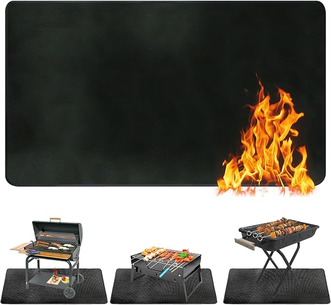 Ogrmar 48 x 30 Inch Under Grill Mats for Outdoor Grill Deck Protector | Indoor Fire Pit/Fireplace Mat, Heat Resistant Mat, Oil-Proof Blackstone Grill Mat, BBQ Mat Protector for Deck, Patio & Grass