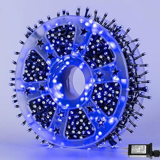 YEGUO 165ft 500 LED Blue String Lights Outdoor Waterproof, Green Wire Christmas Lights Indoor, 8 Modes Twinkle Tree Lights Plug in with Memory Timer for Holiday Festival Xmas