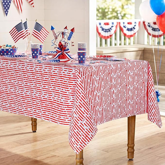 American Flag 4th of July Table Cloth - Memorial Day Red Striped Table Cloths Print Star Kitchen Dining Table Decoration for Home Party Decor 58x120 Inch