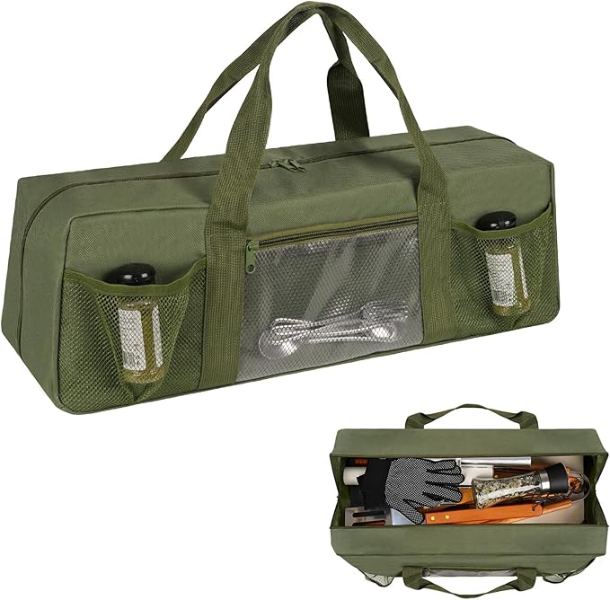 Grill Tool Storage Bag, Large Grill Utensil Storage Caddy with Pockets, Portable Grill Accessory Storage Bag for Outdoor Camping & BBQ (Green)