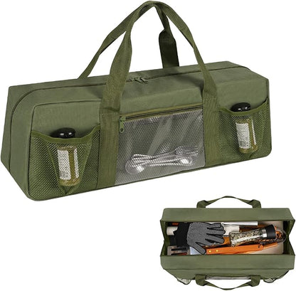 Grill Tool Storage Bag, Large Grill Utensil Storage Caddy with Pockets, Portable Grill Accessory Storage Bag for Outdoor Camping & BBQ (Green)