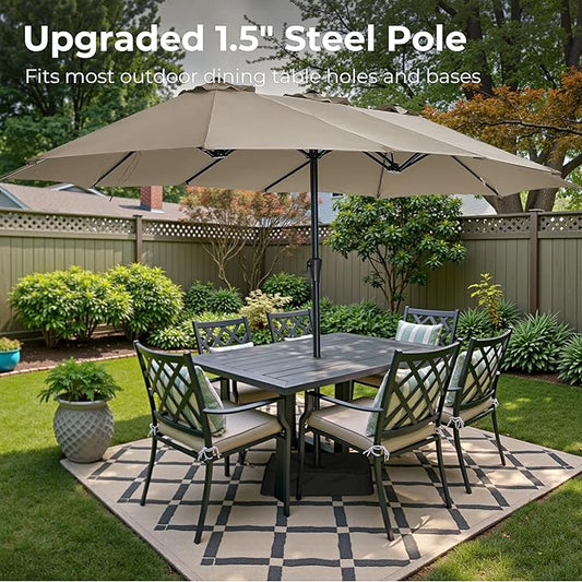 SUPERJARE 13FT Outdoor Patio Umbrella with Base Included, Double Sided Pool Umbrellas with Fade Resistant Canopy, Large Table Umbrella for Deck, Market, Backyard - Warm Beige