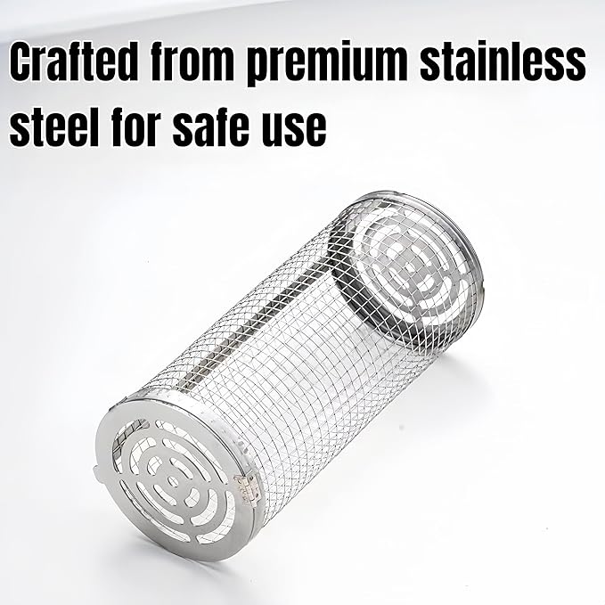 304 Stainless Steel Rotating Grill Basket Set (2 Sizes) - Food-Grade BBQ Grill Basket for Vegetables/Shrimp + Grilling Net & BBQ Accessories (1 Fork, 2 Hooks, 2 Tongs)