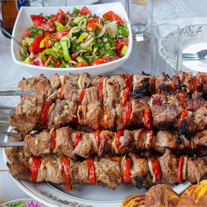 Hakka Stainless Steel Barbecue Skewers, 23.6" Shish Kabob Skewers Heavy Duty Metal Skewers for Grilling Large Wide Reusable Kabob Sticks with NonSlip Ring Handle,Set of 10