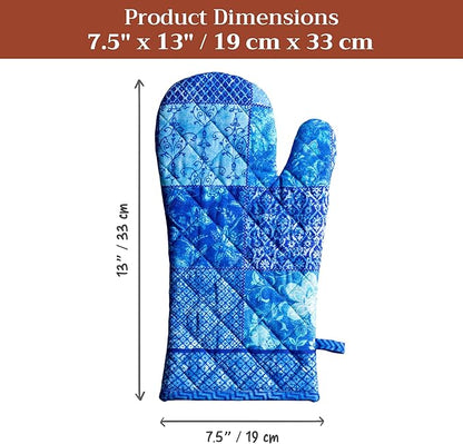 Maison d'Hermine Oven Gloves 100% Cotton Oven Mitt 7" x 13" with Loop Heat Resistant BBQ Cooking Gloves Baking Grilling Kitchen Hotel Home Farmhouse Spring Summer (Pack of 1, Indigo Love)