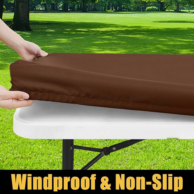 Smiry Rectangle Picnic Table Cloth, Waterproof Elastic Fitted Tablecloths for 6 Foot Tables, Washable Polyester Table Cover for Camping, Indoor and Outdoor (Tan, 30"x72")