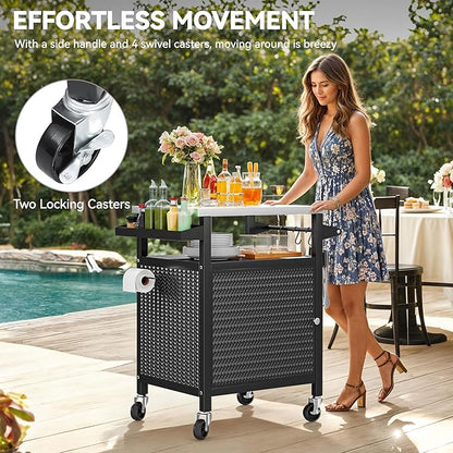 YITAHOME 25 Inch Outdoor Grill Cart with Stainless Steel Top, Outdoor Grill Table with Storage Shelves for Patio, Kitchen Prep, Grilling Accessories, Black