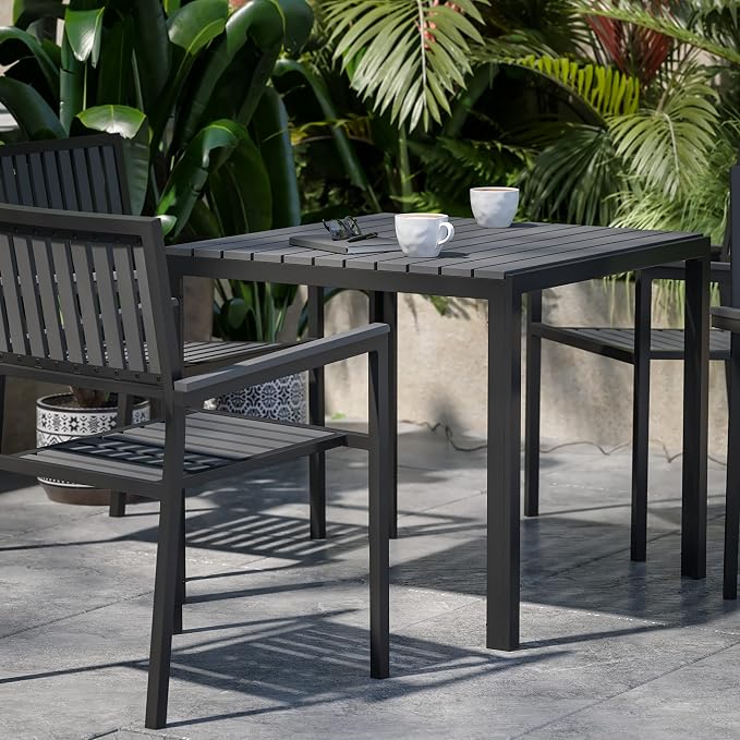 Flash Furniture Poly Resin Indoor/Outdoor Seating, Black, 5-Piece Set | Table and 4 Chairs, Commercial Grade, Indoor/Outdoor Use