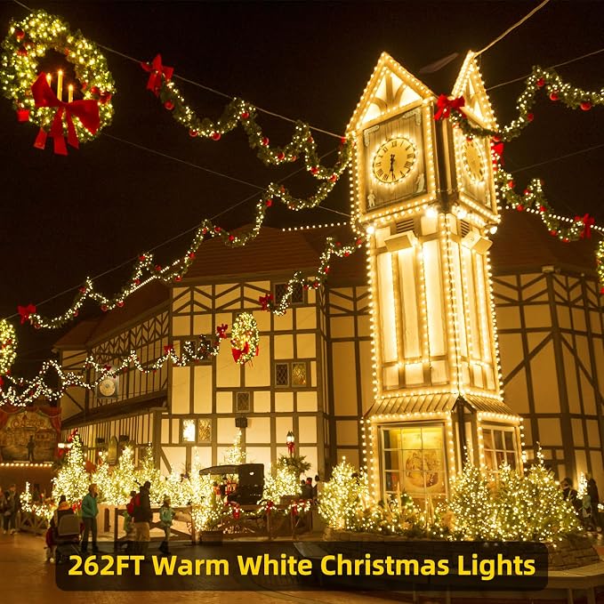 262FT 800 LED Christmas String Lights, Christmas Lights | Plug 8 Modes Memory Function with Timer, UL Certified Outdoor Indoor Fairy Light Christma s Tree, Patio, Party (Warm White)