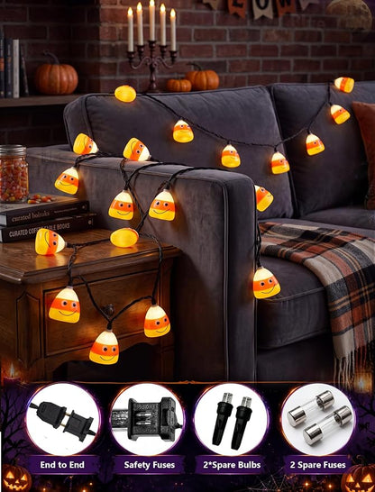 8.5FT Corn Husks Halloween String Lights, 10 LED Fall Harvest Decor Plug in | Shatterproof & Waterproof, Connect End-to-end, 2700K Warm White Glow, UL certified for Home Patio Yard Party Halloween Decor