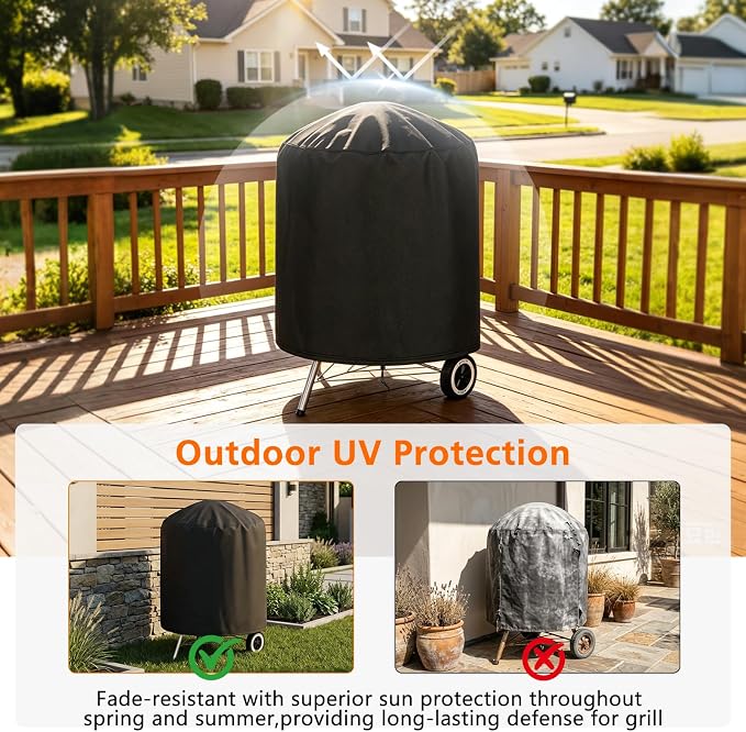Round BBQ Grill Cover for Weber 22" and Most Kettle Charcoal Grill | Windproof,Waterproof,Tear Resistant,UV Protection,30" Dia x 38" H