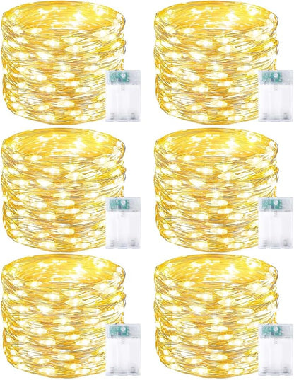 6 Pack Fairy Lights Battery Operated with Timer, Each 20FT 60LED Christmas String Lights Outdoor Indoor, Cuttable Battery Twinkle Light for Bedroom Home Wedding DIY Christmas Decorations (Warm White) | Cuttable Copper Wire, Waterproof Battery String Li...