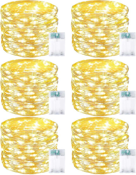 6 Pack Fairy Lights Battery Operated with Timer, Each 20FT 60LED Christmas String Lights Outdoor Indoor, Cuttable Battery Twinkle Light for Bedroom Home Wedding DIY Christmas Decorations (Warm White) | Cuttable Copper Wire, Waterproof Battery String Li...