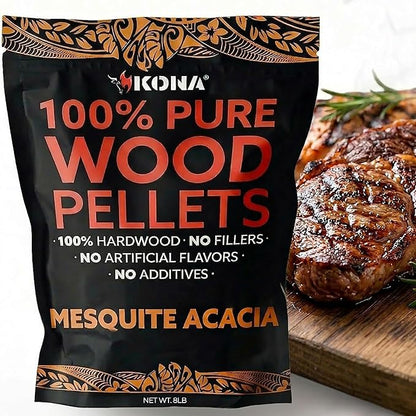 Kona Mesquite Acacia Smoker Pellets, Intended for Ninja Woodfire Outdoor Grill, 8 lb Resealable Bags