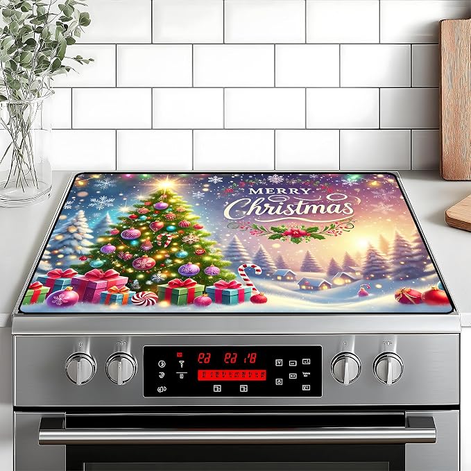 Christmas Stove Top Cover Snowman Stove Top Cover for Home Decoration Kitchen Pad Non-Stick Washable Cooktop Covers Countertop Protector Keep Stove Clean 28"x20" (Tree)