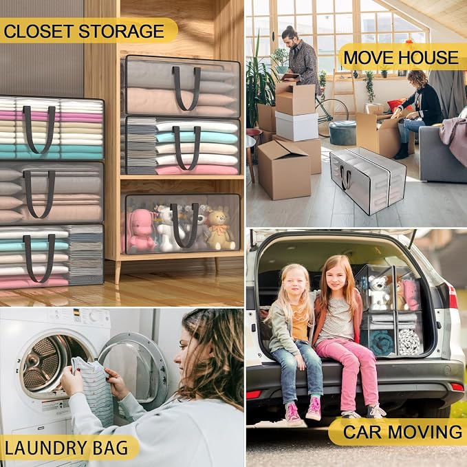 Clear Storage Bags with Zipper, Large Moving Bags Heavy Duty Extra Large, Plastic Storage Totes for Clothes, College dorm Packing Bag with Strong Handles | 2 Pack Clothes Storage Bags Totes Space Saving Moving Boxes Bins Packing Bags for College Dorm C...