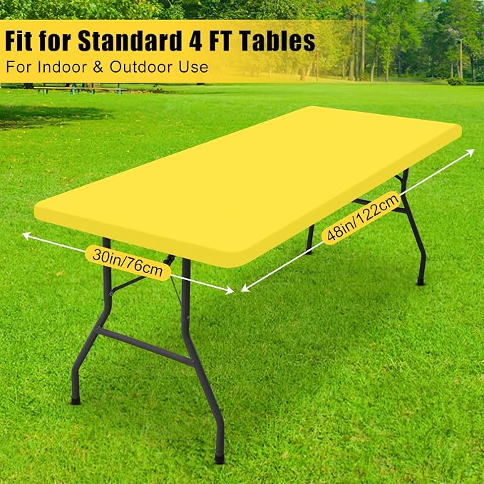 Smiry Rectangle Tablecloth, Elastic Fitted Flannel Backed Vinyl Tablecloths for 4ft Folding Tables, Waterproof Wipeable Table Covers for Indoor, Outdoor, Picnic and Camping (Yellow, 30"x48")