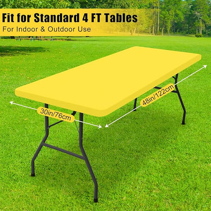 Smiry Rectangle Tablecloth, Elastic Fitted Flannel Backed Vinyl Tablecloths for 4ft Folding Tables, Waterproof Wipeable Table Covers for Indoor, Outdoor, Picnic and Camping (Yellow, 30"x48")