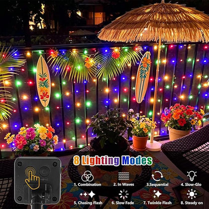 YEGUO 4 Pack Multicolor Solar Fairy Lights, Each 33ft 100 LED Christmas Lights Outdoor Waterproof, 8 Modes Sliver Wire Solar String Lights