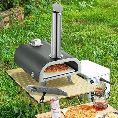 VEVOR Multi Fuel Pizza Oven Outdoor, 12 Inch Wood Fire & Propane Gas Pizza Oven, Pellet & Propane Pizza Maker with Thermometer, Pizza-Cook for Outside Kitchen Patio Camping & Backyard, Black