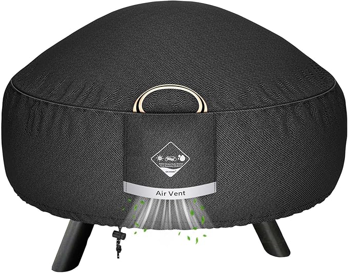 QH.HOME Fire Pit Cover Round Super Waterproof, 32" D X 14" H Outdoor Round Firepit Cover 600D Strong Tear Resistant,Fire Pit Covers Premium Fading Resistant for Outdoor Fire Pit