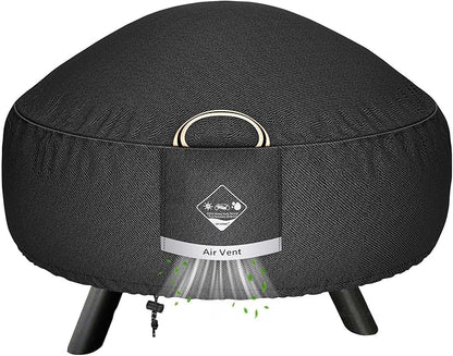 QH.HOME Fire Pit Cover Round Super Waterproof, 32" D X 14" H Outdoor Round Firepit Cover 600D Strong Tear Resistant,Fire Pit Covers Premium Fading Resistant for Outdoor Fire Pit