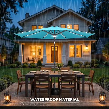 Solar Patio Umbrella with Centre Light, 10 ft Aqua Blue | 40 LED Lights, UV Protection, Solar Outdoor Umbrella for Porch, Deck, Pool, Table, Garden, Provides Evening Lighting