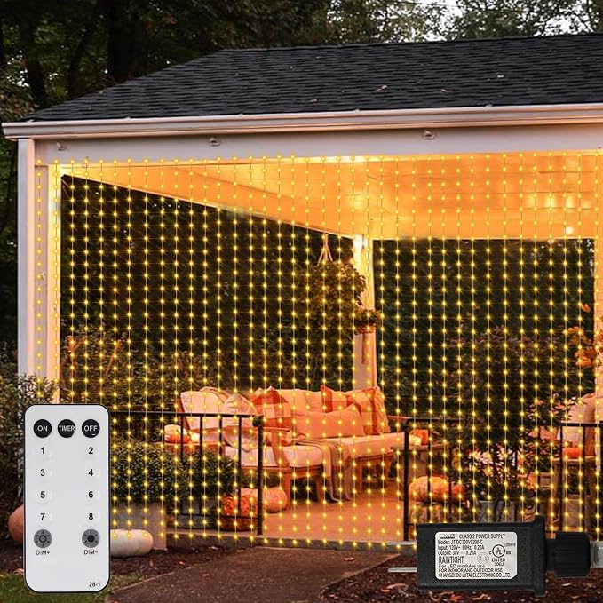 1200 LED Curtain Fairy Lights 10Ftx10Ft with Timer Remote Control Plug in | 8 Modes Curtain Lights Outdoor Waterproof Christmas String Lights forBedroom Backdrop Wedding Party Decoration, Warm White