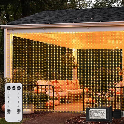1200 LED Curtain Fairy Lights 10Ftx10Ft with Timer Remote Control Plug in | 8 Modes Curtain Lights Outdoor Waterproof Christmas String Lights forBedroom Backdrop Wedding Party Decoration, Warm White