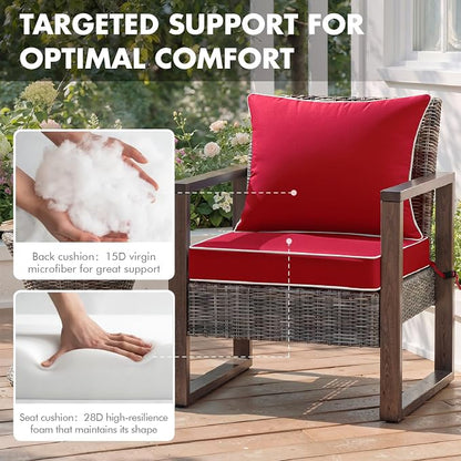 MIULEE Red Outdoor Seat Cushion 22x22 Inch Waterproof Cushion | Deep Seat and Back Cushion for Patio Furniture Chair Sofa Couch, Fade Resistant, Handle and Adjustable Straps