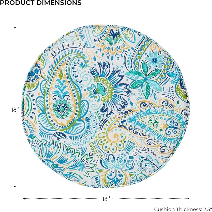 Set of 2 Outdoor 18 inch Round Patio Dining Chair Pads – Comfortable Fiber-Filled Seat Cushions with Ties, Reversible Polyester Fabric - Baltic Paisley