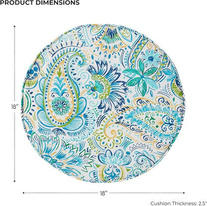 Set of 2 Outdoor 18 inch Round Patio Dining Chair Pads – Comfortable Fiber-Filled Seat Cushions with Ties, Reversible Polyester Fabric - Baltic Paisley
