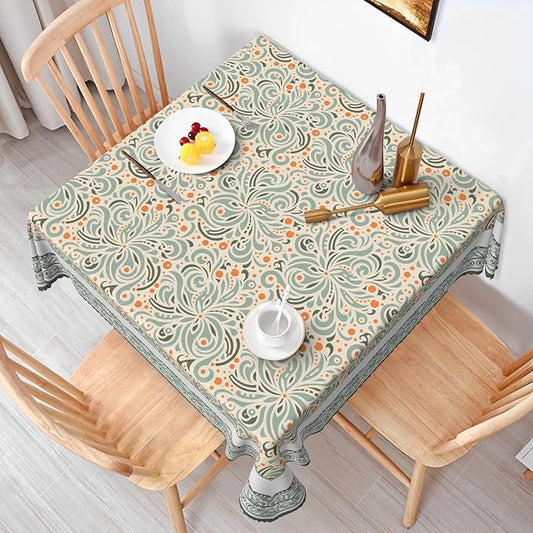 Elegant Flower Square Table Cloth Perfect for Spring Home Decor Orange Green Paisley Boho Square Table Cover for Farmhouse Decors Seasonal Tablecloths for Party Picnic Dinner Decor 60x60 Inch