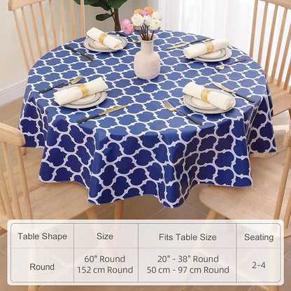 Smiry 2 Pack Round Plastic Table Cloth, Wipeable Spillproof Vinyl Tablecloths with Flannel Backing for Round Tables, Waterproof Plastic Tablecloth for Dining, Camping, and Indoor (60" Round, Navy)