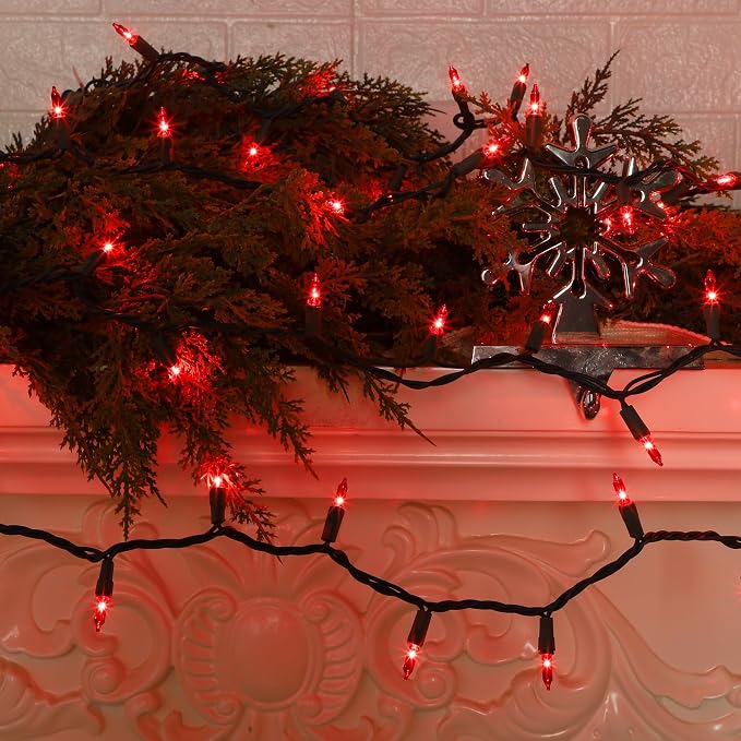 Red Christmas String Lights, 100 Count Incandescent Mini Lights | Connectable Xmas Tree Light for Indoor Outdoor Garland Birthday Valentines Holiday Wedding Festival Party
