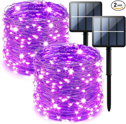 Selarlyt 2-Pack 200 LED Solar Fairy Lights Outdoor, Upgraded Oversize Lamp Beads & Super Bright Solar String Lights Outoor, 8 Modes Solar Lights for Garden Patio Decorations(Purple)