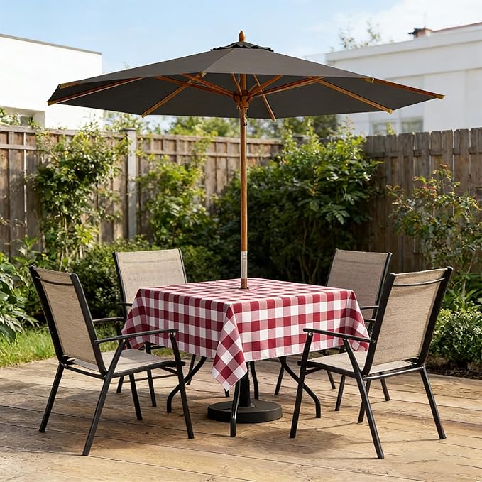 Poise3EHome Square Outdoor Tablecloth with Umbrella Hole and Zipper,Burgundy Checkered 60x60 Inch,SpillProof Washable Table Cloth for Spring Summer Patio Garden Poolside Picnic Camping BBQS