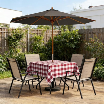 Poise3EHome Square Outdoor Tablecloth with Umbrella Hole and Zipper,Burgundy Checkered 60x60 Inch,SpillProof Washable Table Cloth for Spring Summer Patio Garden Poolside Picnic Camping BBQS
