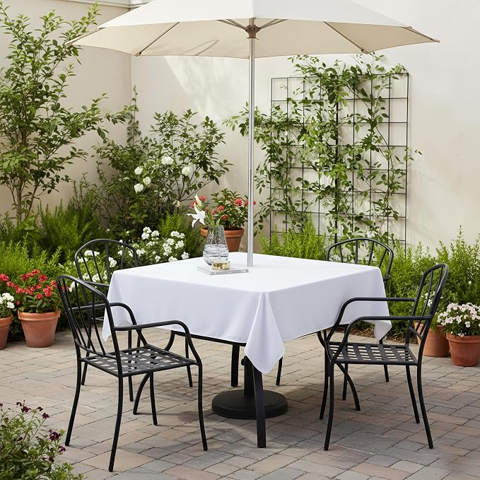Fitable Square Outdoor and Indoor Tablecloth, White, 54 x 54 Inch | Washable Waterproof Wrinkle Free Table Cover, Zipper and Umbrella Hole, For Spring Summer Party Picnic Camping Patio