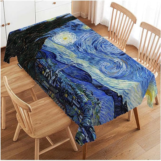 Swono Van Gogh Table Cloth Abstract Starry Night Art Painting Rectangular Tablecloth Picnic & BBQ Table Cover Polyester Kitchen Home Dining 50x72 Inch