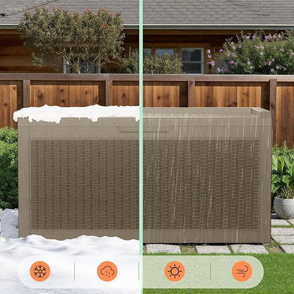 60 Gallon Outdoor Storage Box - Waterproof Resin Rattan Deck Bin for Indoor & Outdoor Use - Lockable & UV Resistant - Ideal for Package Storage, Patio Cushions & Gardening Tools, Brown