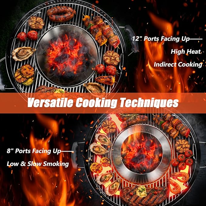 QuliMetal BBQ Whirlpool for Weber Kettle 22 26.75 Inches WSM, Big Green Egg, Kamado Joe, Weber Smokey Mountain Charcoal Briquet Holders, Stainless Steel BBQ Kettle Barbecue Charcoal Grill Accessories