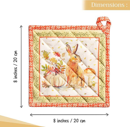 Maison d' Hermine Pot Holders 100% Cotton Potholders (8" x 8", Pack of 1) | Heat Resistant Hot Pads with Loop BBQ Cooking Baking Hotel Kitchen Handling Hot Pans Thanksgiving Christmas - Pumpkin Passion