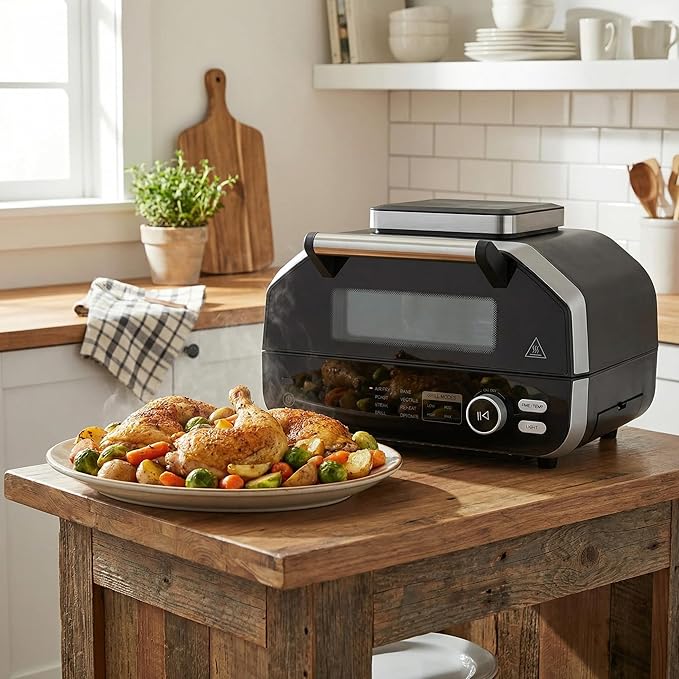 OLIXIS Electric Grill Outdoor/Indoor, 8-in-1 Multifunctional Large Electric BBQ Grill for Air Fry, Bake, Roast, Steak, Broil and Dehydrate, Safe Non-Stick Coating, Fry Basket Included