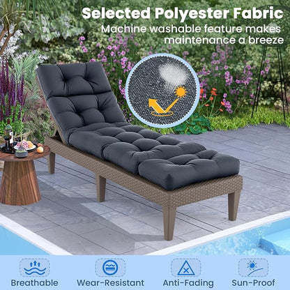 Tangkula Chaise Lounge Cushions Outdoor, 73 x 22 Inch Patio High Back Recliner Cushion with 4 String Ties, 4” Thick Padded Lounge Chair Cushion Replacement for Outdoor Indoor Furniture (1, Gray)