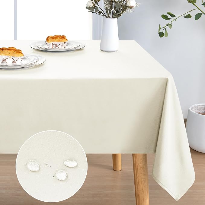 DWCN Rectangle Tablecloth - 60 x 84 Inch - Waterproof Stain and Wrinkle Resistant Washable Table Cloth, Decorative Fabric Table Cover for Kitchen Dining Room Party and Outdoor Use, Ivory